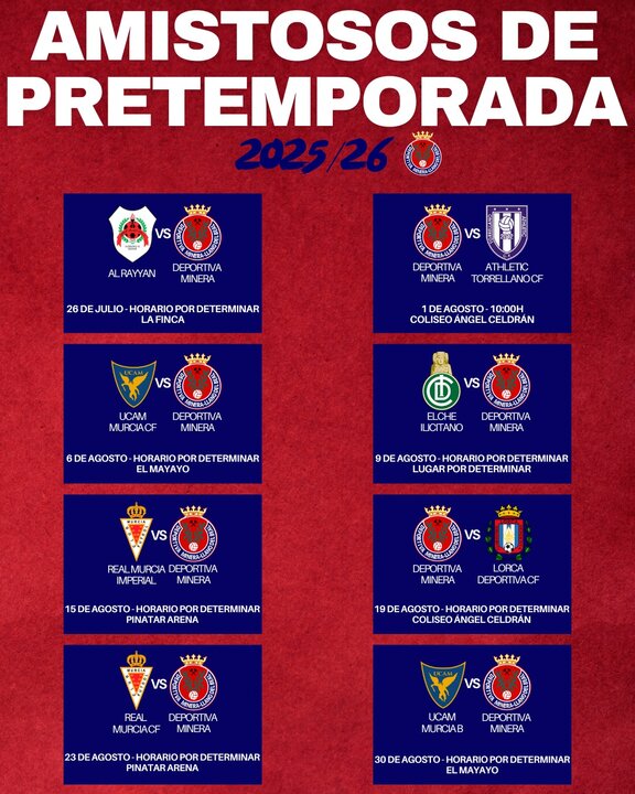Calendario de pretemporada del cuadro minero/CDM