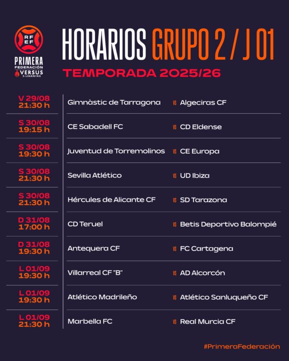 Horarios de la jornada inaugural del grupo 2 en Primera RFEF/Foto: RFEF