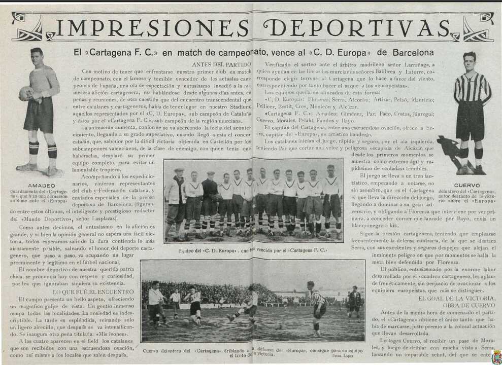 Un recorte de prensa donde se habla de la victoria del Cartagena en casa ante el Europa/FOTO: ARCHIVO MUNICIPAL CARTAGENA